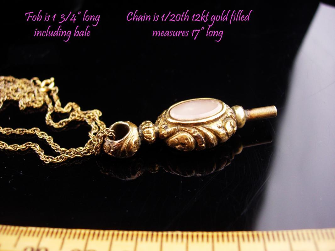 Antique Victorian Fob / 1/20th 12kt gold filled chain / victorian necklace / Pocketwatch key / carnelian and sardonyx fob