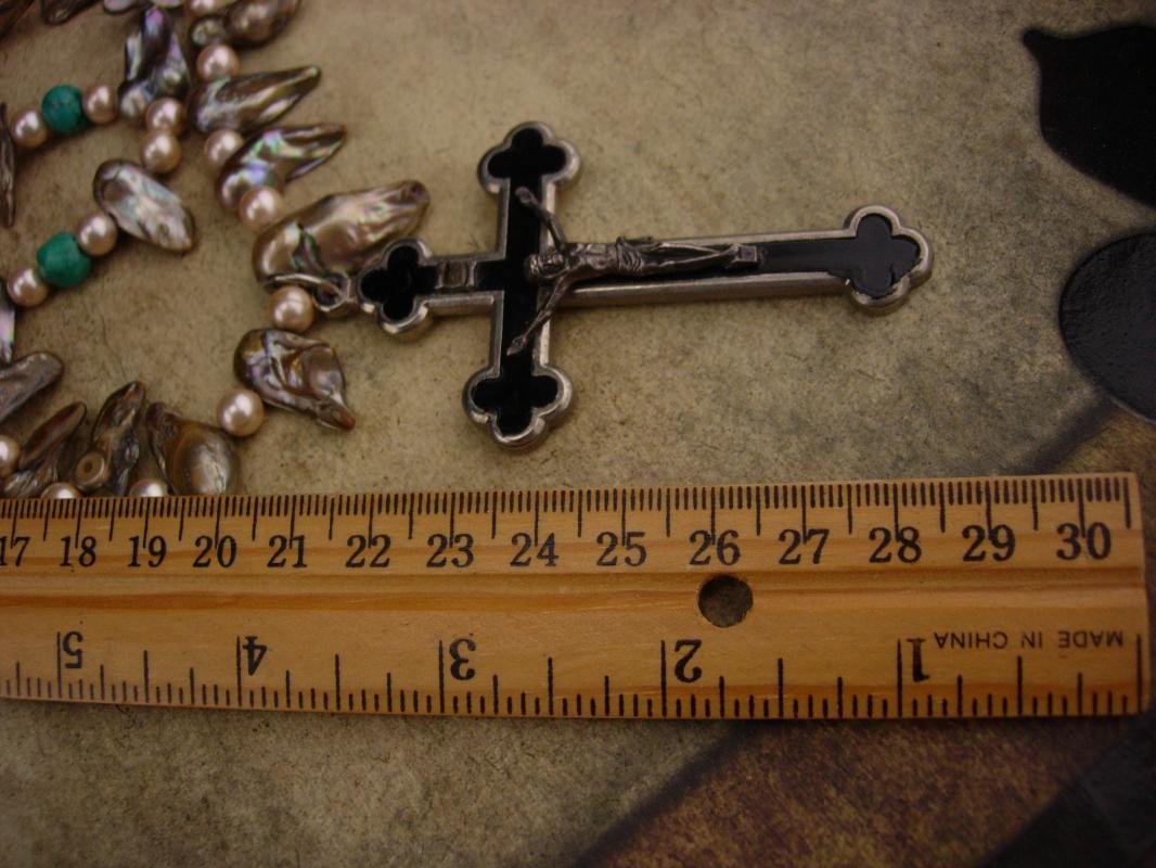 Large Rosary necklace / Miraculous Medal / Bohemian necklace / Genuine pearls / vintage french medal / assemblage necklace /religious charm