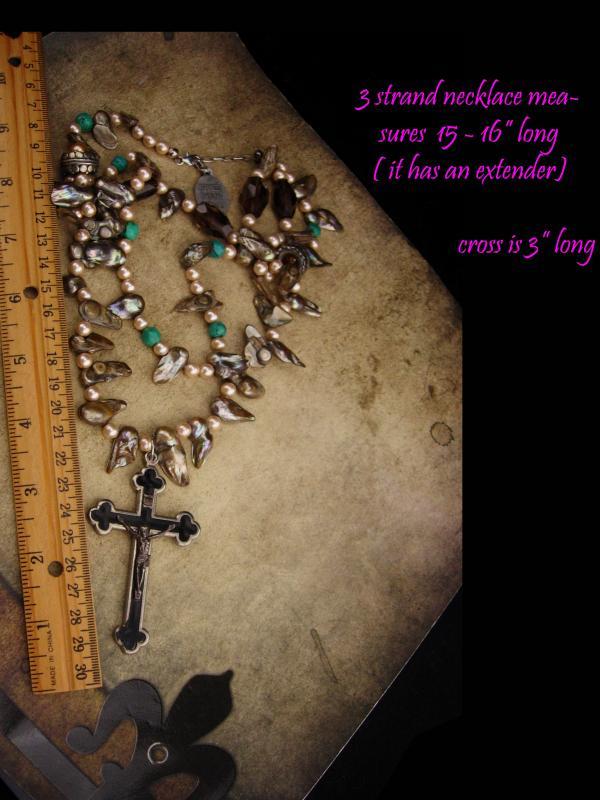 Large Rosary necklace / Miraculous Medal / Bohemian necklace / Genuine pearls / vintage french medal / assemblage necklace /religious charm