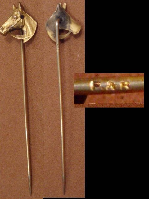 Antique gold Victorian ruby horse head stickpin