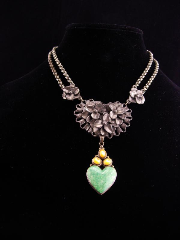 Antique sweetheart necklace / Sterling Moonstone Heart / malachite drop / ornate rollo chain / statement necklace / silver necklace