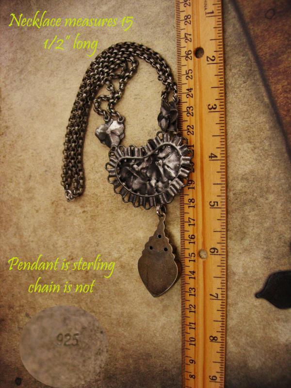 Antique sweetheart necklace / Sterling Moonstone Heart / malachite drop / ornate rollo chain / statement necklace / silver necklace