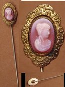 Antique PINK CORAL LADY CAMEO STICKPIN