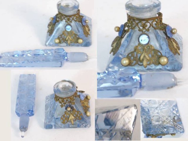 1900 CZECH Hand CUT brass filigree perfume