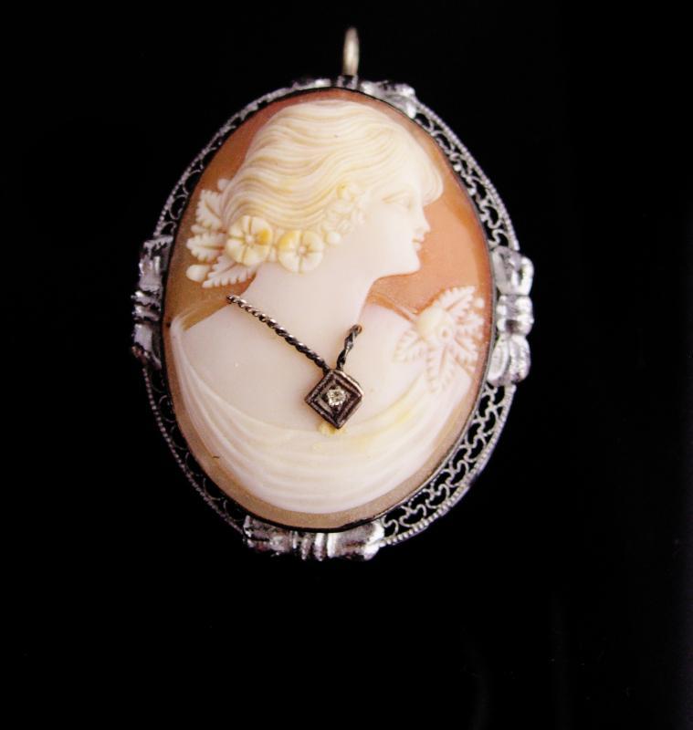 Antique diamond brooch / victorian cameo pendant / Vintage Large Brooch / 60th 75th anniversary / wedding gift / cameo necklace