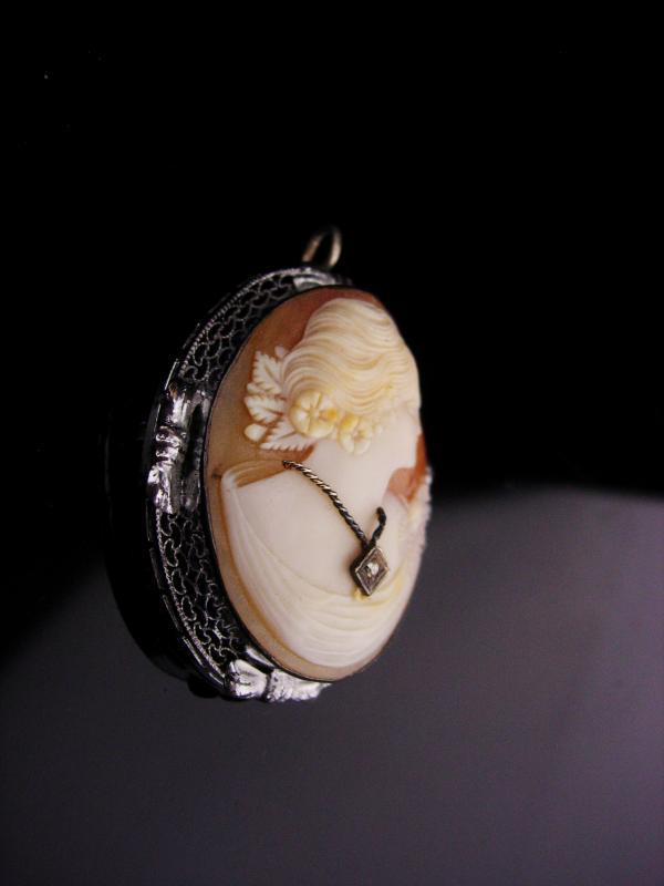 Antique diamond brooch / victorian cameo pendant / Vintage Large Brooch / 60th 75th anniversary / wedding gift / cameo necklace