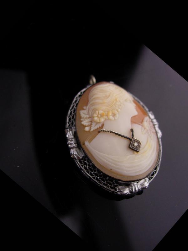 Antique diamond brooch / victorian cameo pendant / Vintage Large Brooch / 60th 75th anniversary / wedding gift / cameo necklace