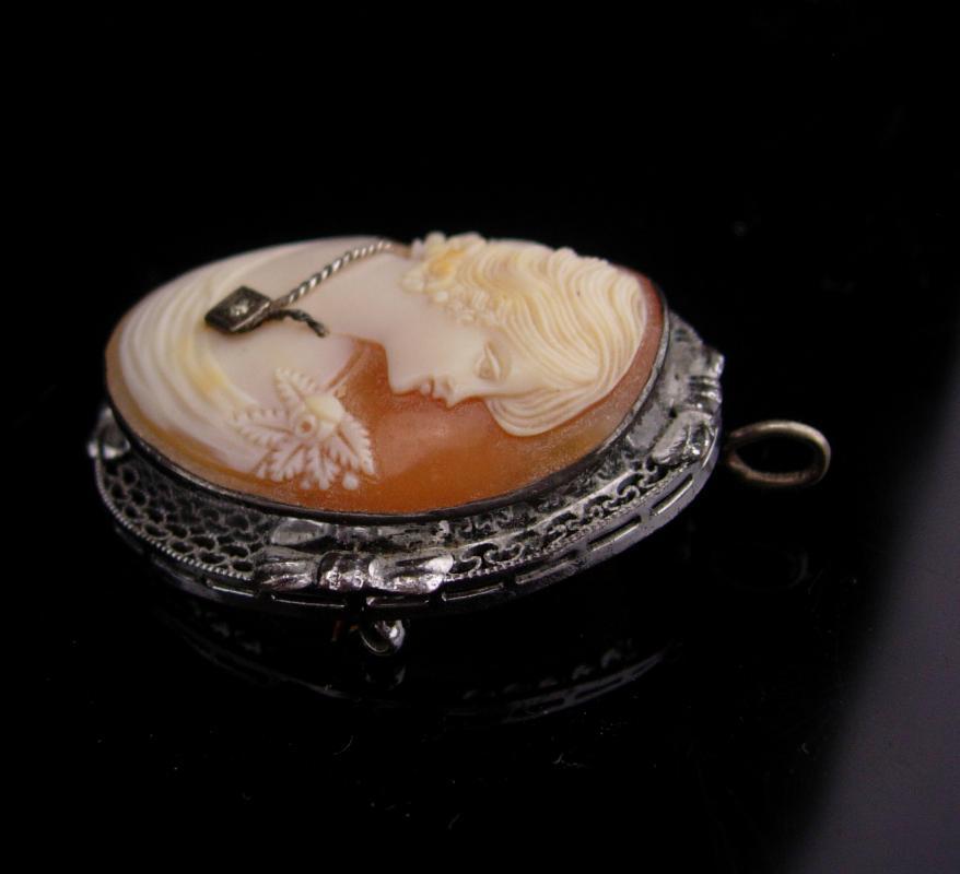 Antique diamond brooch / victorian cameo pendant / Vintage Large Brooch / 60th 75th anniversary / wedding gift / cameo necklace