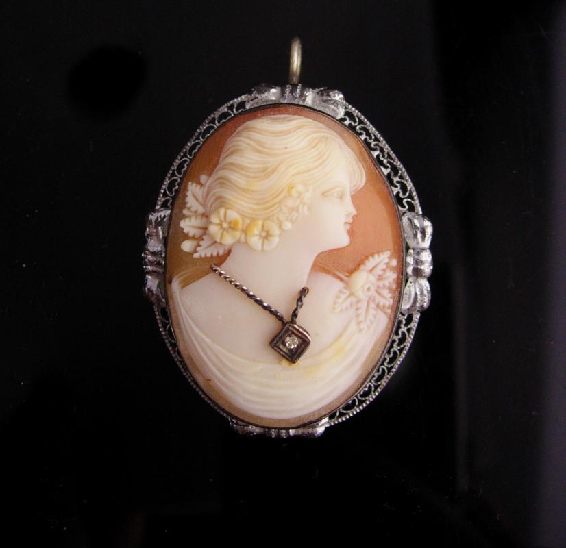Antique diamond brooch / victorian cameo pendant / Vintage Large Brooch / 60th 75th anniversary / wedding gift / cameo necklace