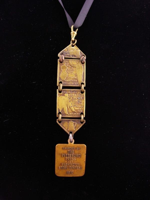 Antique 1917 watch fob / victorian necklace / Pittsburgh Press / george washington / Washington Story Contest / newspaper reporter gift