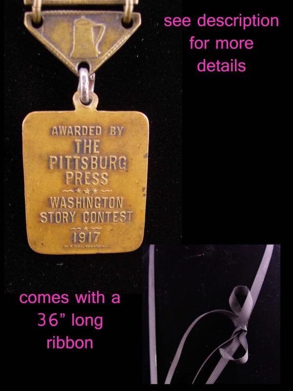 Antique 1917 watch fob / victorian necklace / Pittsburgh Press / george washington / Washington Story Contest / newspaper reporter gift