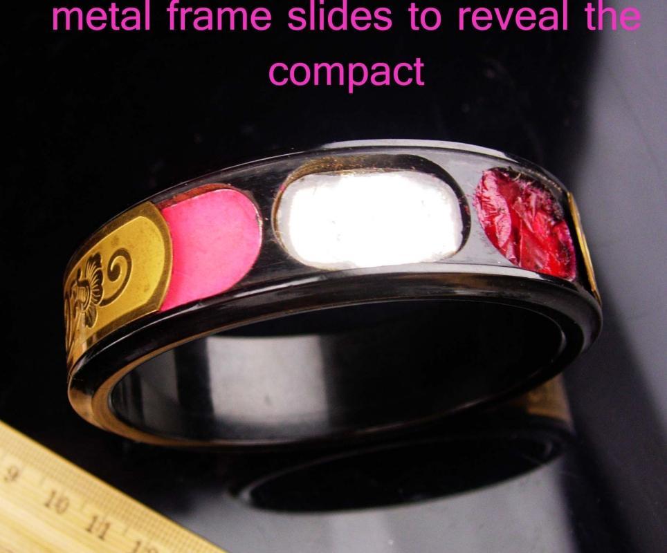 Hidden compartment bracelet / french compact / French Marlowe Parisienne / Antique slide Bracelet / Victorian wedding / bakelite bangle