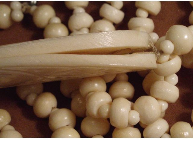 PRIMITIVE Ivory BONE Carved Pendant necklace hand sewn