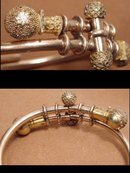 Antique 1882 9KT rose Gold bracelet Victorian ETRUSCAN Ball Bypass hinged march21 estate jewelry