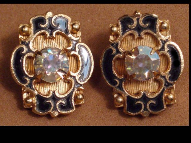 Vintage Enamel Brilliant Rhinestone earrings
