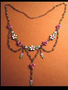 Enamel FLORAL Edwardian style jeweled necklace