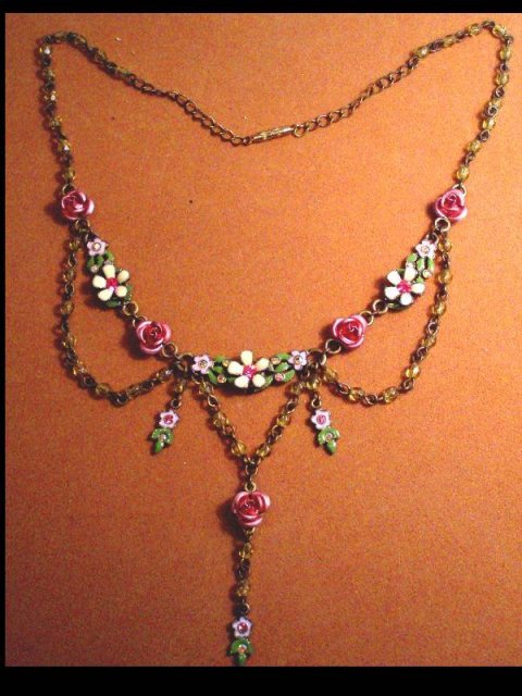 Enamel FLORAL Edwardian style jeweled necklace