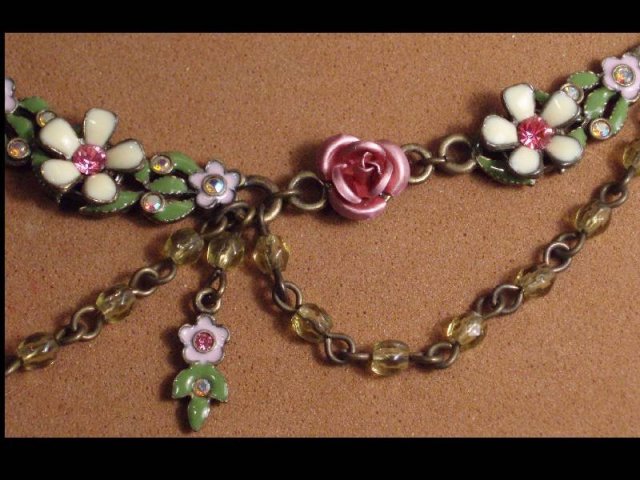 Enamel FLORAL Edwardian style jeweled necklace