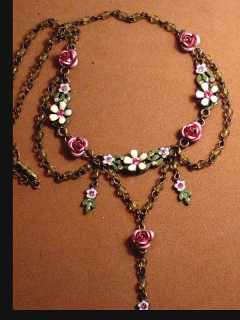 Enamel FLORAL Edwardian style jeweled necklace