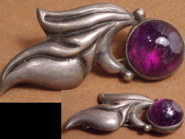 1940 Amethyst Sterling Mexican modernist BROOCH