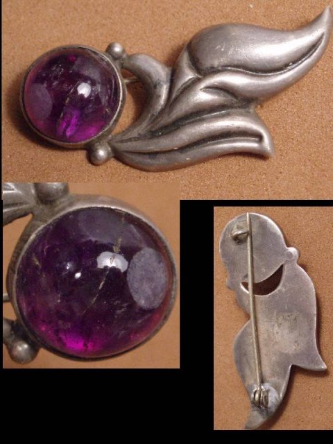 1940 Amethyst Sterling Mexican modernist BROOCH