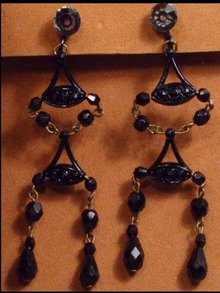 Vintage DECO BLACK Chandelier DROP JET Glass