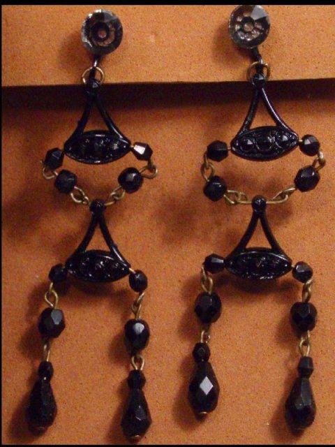 Vintage DECO BLACK Chandelier DROP JET Glass