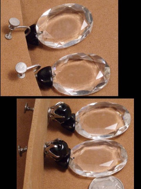 LARGE Sparkling DECO DROP GLASS Earrings screw on
