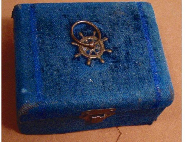 19th century velvet Marine ships wheel Sewing box Ivory bodkins