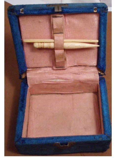 19th century velvet Marine ships wheel Sewing box Ivory bodkins