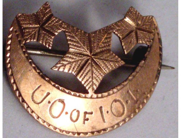 late 1800's SOlid rose GOLD Masonic moon brooch