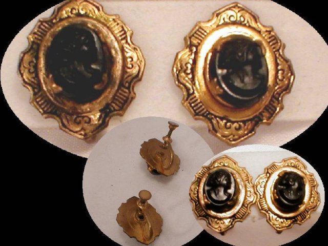 Victorian MOURNING cameo enamel earrings