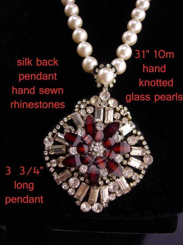 Edwardian necklace / pearl victorian style / fit for a Queen / gypsy jewelry / statement garnet red rhinestone starburst / 10mm pearls