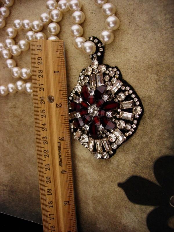 Edwardian necklace / pearl victorian style / fit for a Queen / gypsy jewelry / statement garnet red rhinestone starburst / 10mm pearls