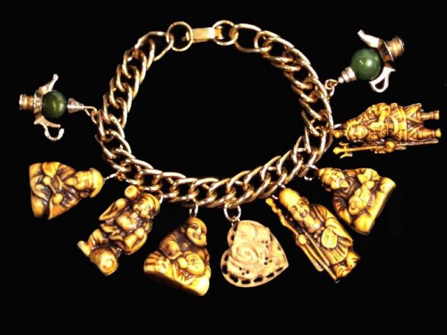6 JAPANESE Gods jade BIG figural charm
