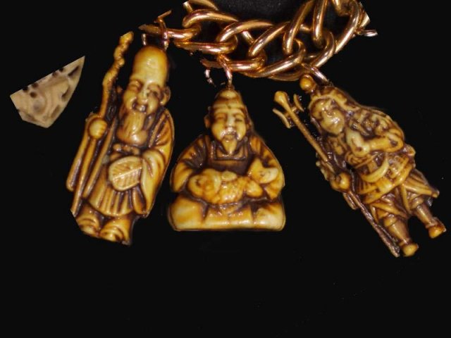 6 JAPANESE Gods jade BIG figural charm