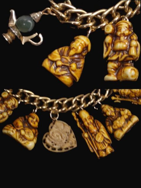 6 JAPANESE Gods jade BIG figural charm