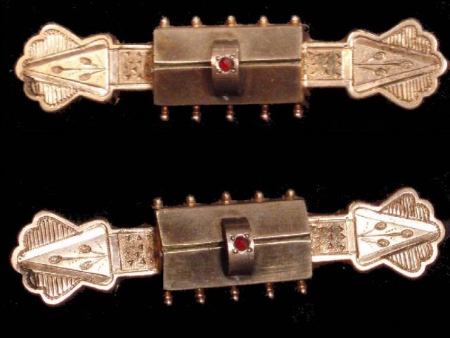 1800's Victorian Enamel ROSE GOLD ruby PIN