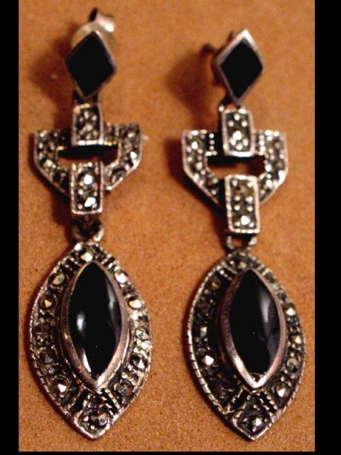 Deco STERLING Marcasite DROP earrings
