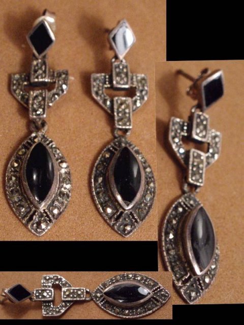Deco STERLING Marcasite DROP earrings