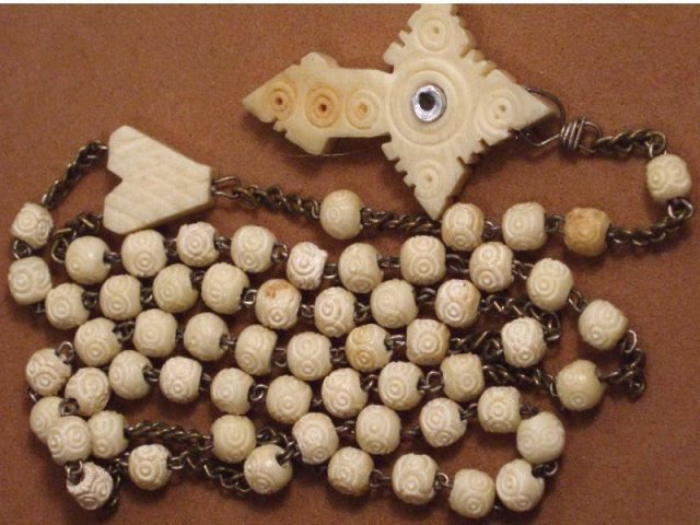 French Ivory Bone STANHOPE ROSARY Cross Carved
