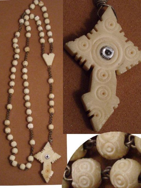 French Ivory Bone STANHOPE ROSARY Cross Carved