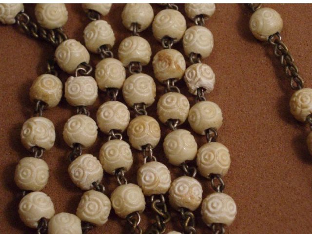 French Ivory Bone STANHOPE ROSARY Cross Carved