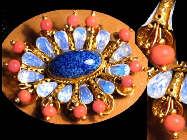 OLD Haskell style brooch Egyptian coral Trembler PIN