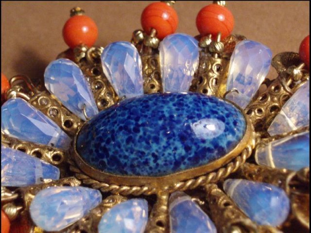 OLD Haskell style brooch Egyptian coral Trembler PIN