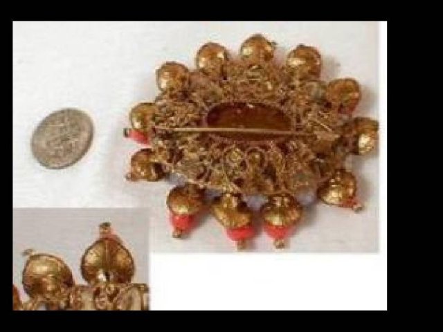 OLD Haskell style brooch Egyptian coral Trembler PIN