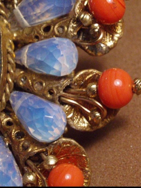 OLD Haskell style brooch Egyptian coral Trembler PIN