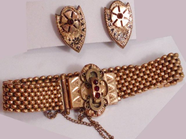 Victorian 10kt rose gold garnet slide bracelet Earrings
