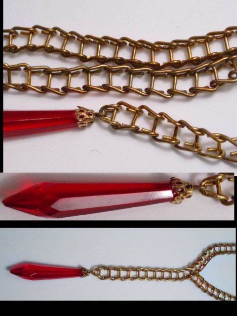LONG vintage RED Glass DROP fancy necklace