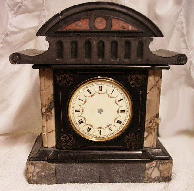 20's DECO MARBLE slate CLOCK with inset pieces